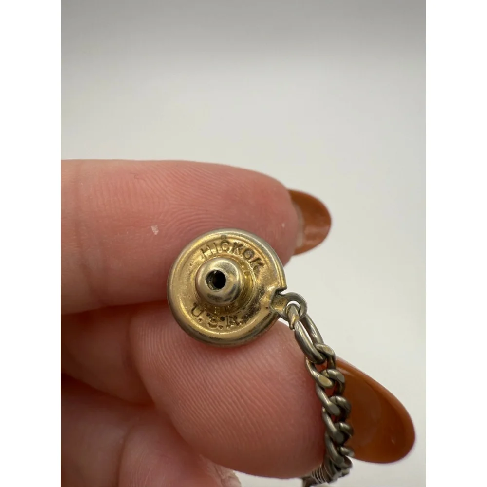 Men's Hickok Gold w/ opal Flower Tie Tack Lapel Pin One Size